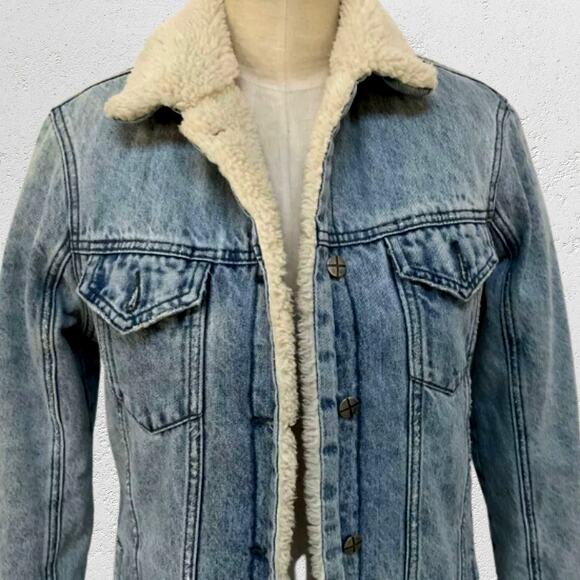KSUBI Sherpa-Lined Long Denim Jacket – Women’s XS – Light Wash - Picture 5 of 5